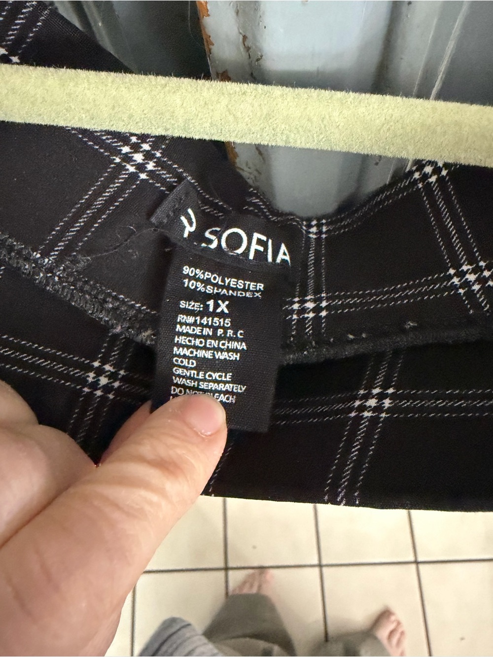 Black Plaid Women's Chinos with Gold Button Detail - Picture 6 of 13